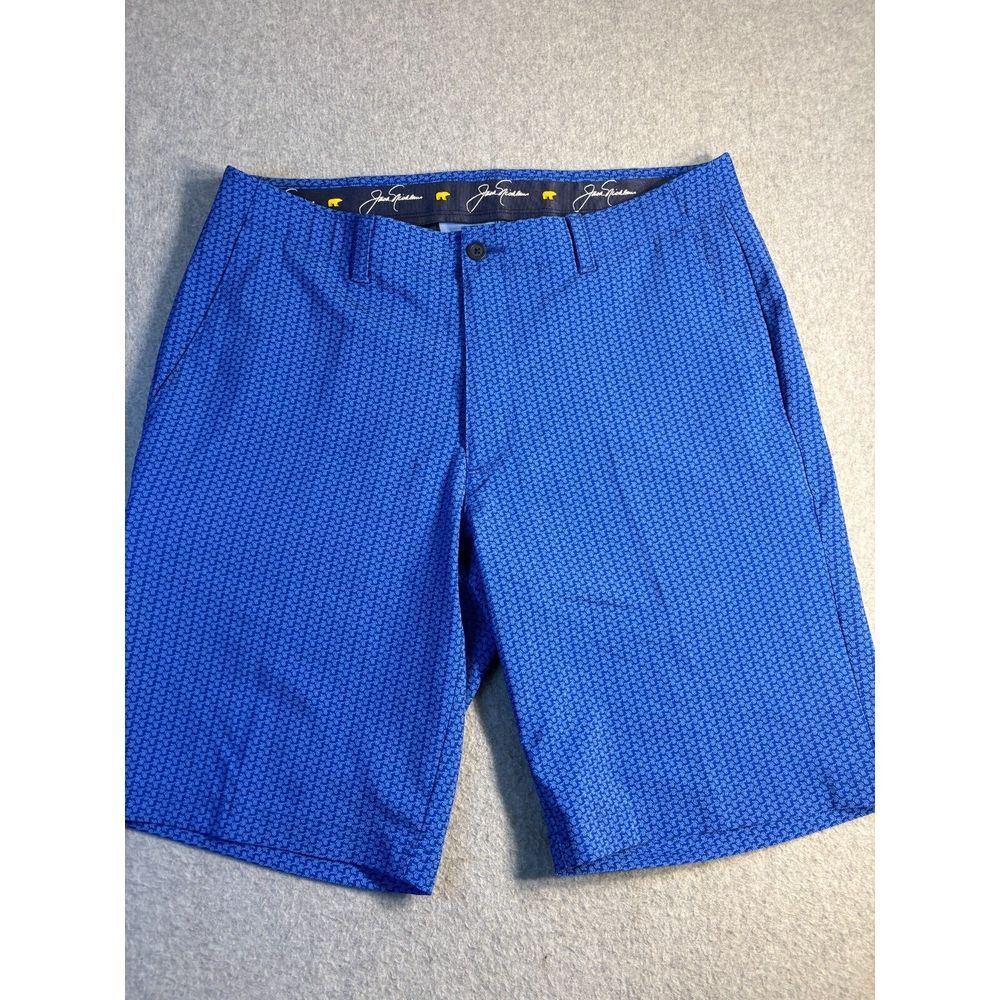 Jack Nicklaus Chino Shorts Men's Size 34 Blue Paisley Polyester Pockets Mid Rise